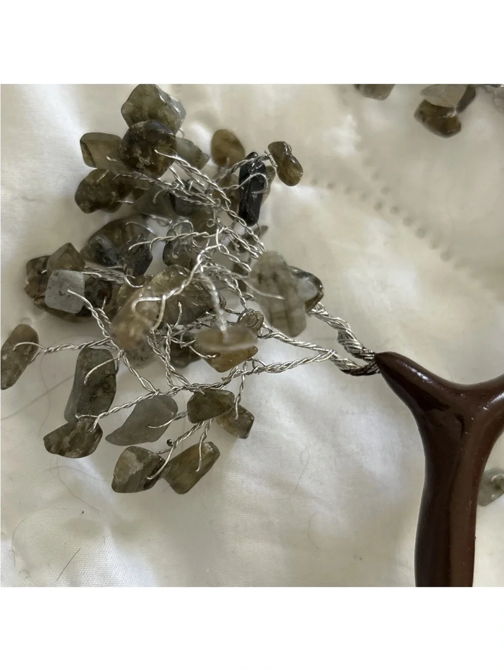 Source Unknown Brown and Olive Wire Gemstone Tree Sculpture